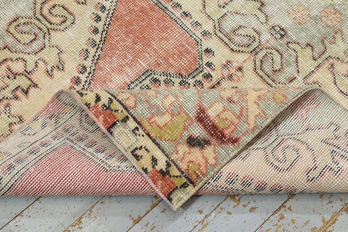 photo furniture 110x209 Cm Handmade Turkish Rug, Kitchen Rug, Home Decor, Luxury Area Rug, Oushak Rug, Faded Red Beige Rug, Handwoven Bohemian Wool Rug 3.6x6.9 Ft
