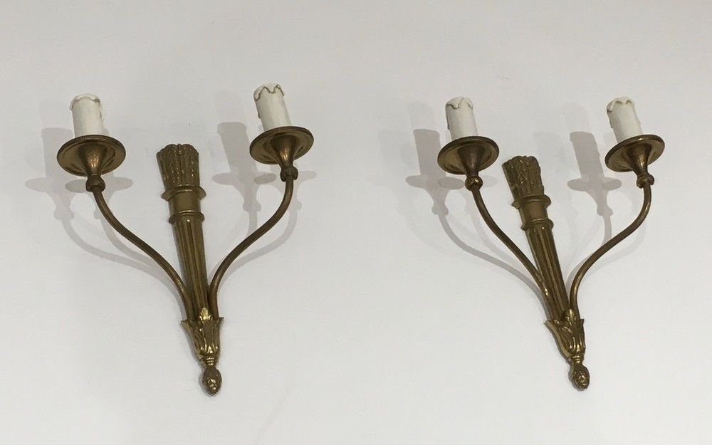 Louis The 16th Style Pair Of Bronze Wall Lights With Quiver. French Work. Circa 1960 photo furniture