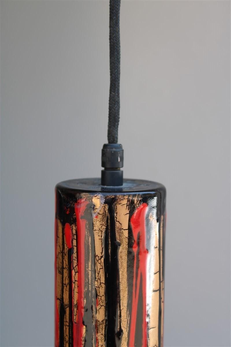 photo furniture Midcentury Italian Chandelier Enamel Glass Laurana Art 1950s Gold Black Red