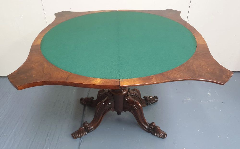 19th Century Walnut Turn Over Leaf Card Table photo furniture