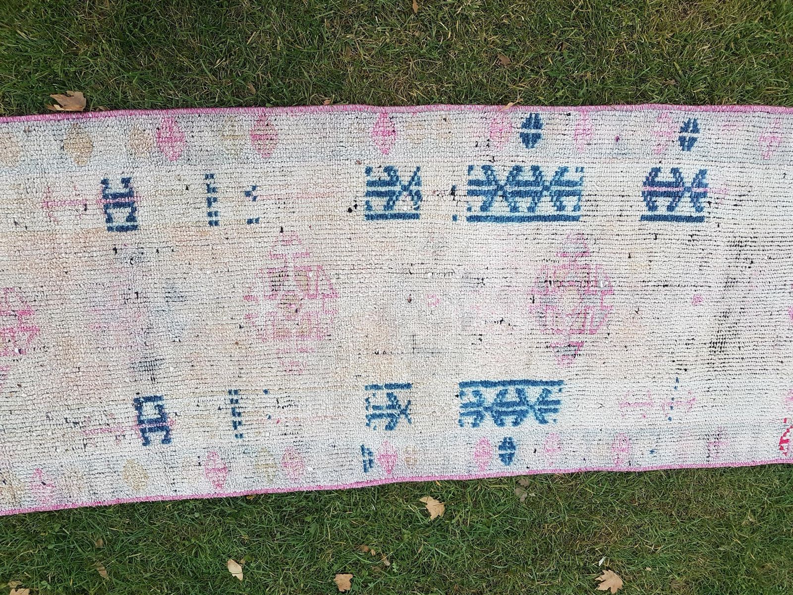 Hand Knotted Muted Pink Color Turkish Oushak Runner Rug With Modern Tribal Style, Boho Chic Long Hallway Stair Carpet 2'4" X 15'1" photo vinterior