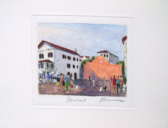 Sepulcher Patrice   Watercolored Engraving   Basque Country Bidart