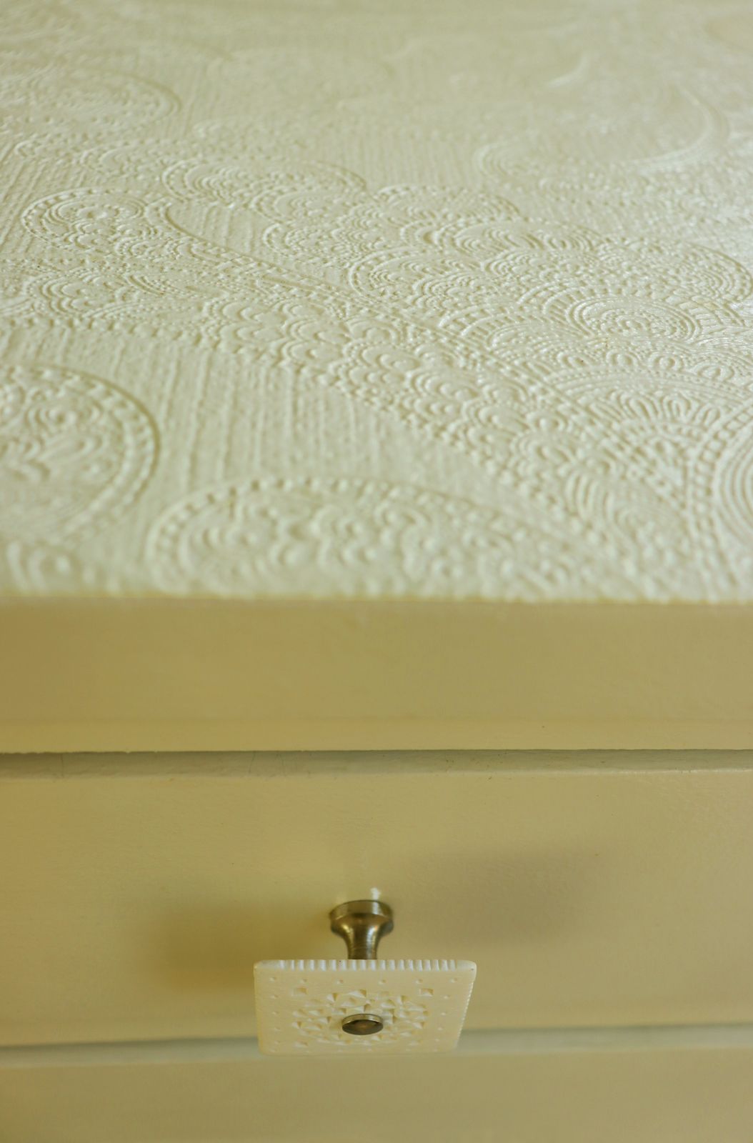 "Hindustani Paisley" Restyled Small Armoire By Habitat Improver With Textured/Printed Wallpapers And Ivory Paint photo buy