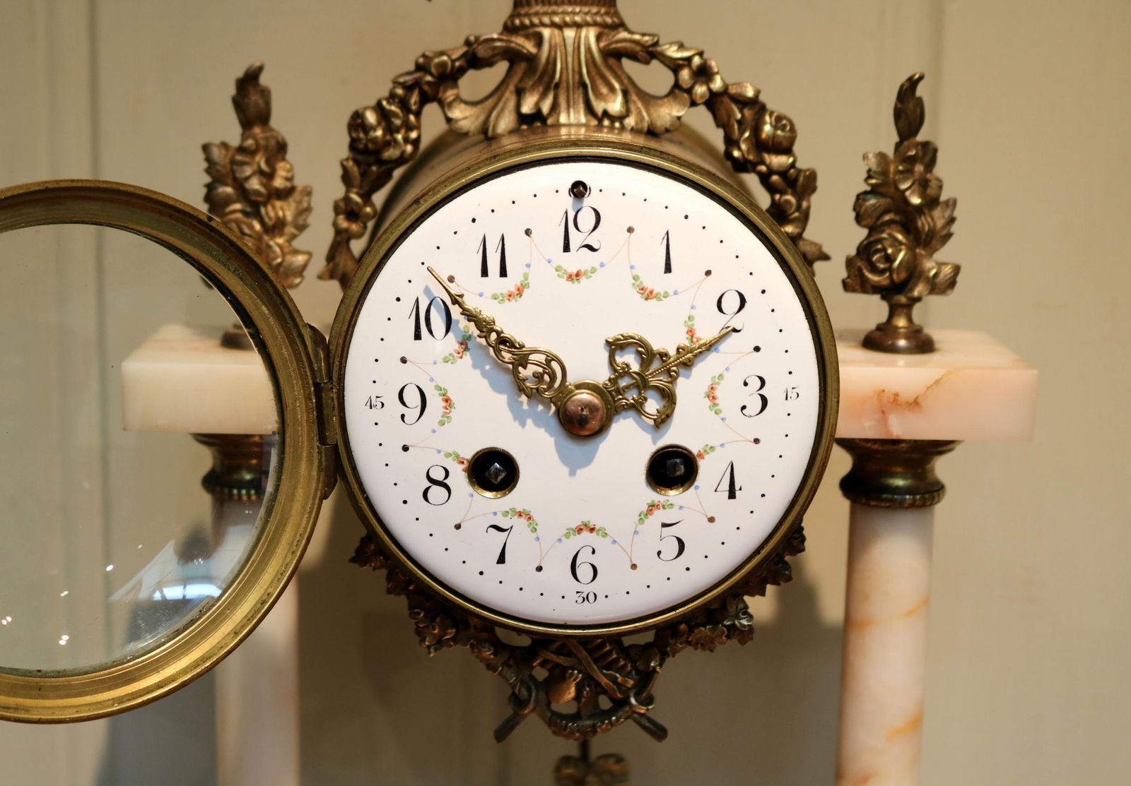 photo for sale French Marble And Brass Clock Garniture