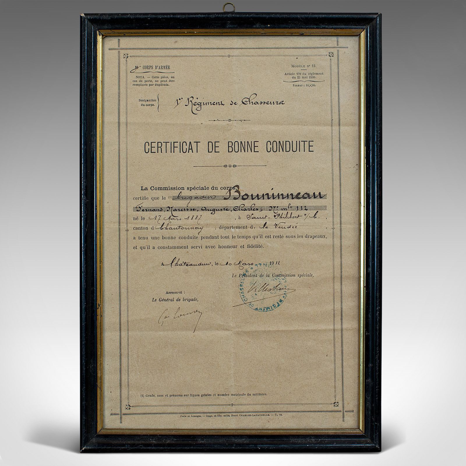 Antique Pair Of Framed Certificates, French, Award Of Honour, Ww1, Circa 1920 photo buy