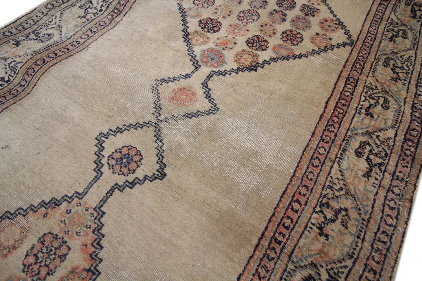 Antique Rug Caucasian Carpet Runner, Cream Wool Runner 103x386cm photo vinterior