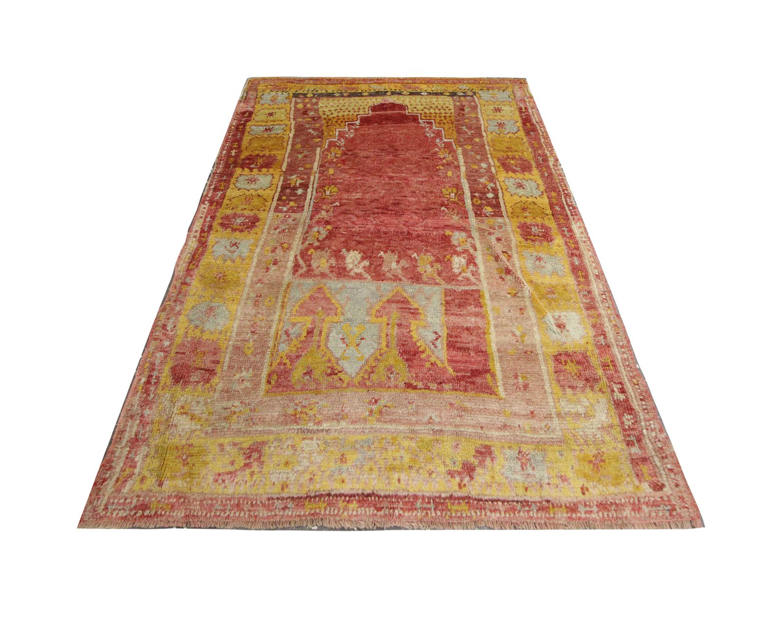 Small Antique Rug Gold Turkish Carpet Prayer Rug 138 X 106 Cm photo for sale