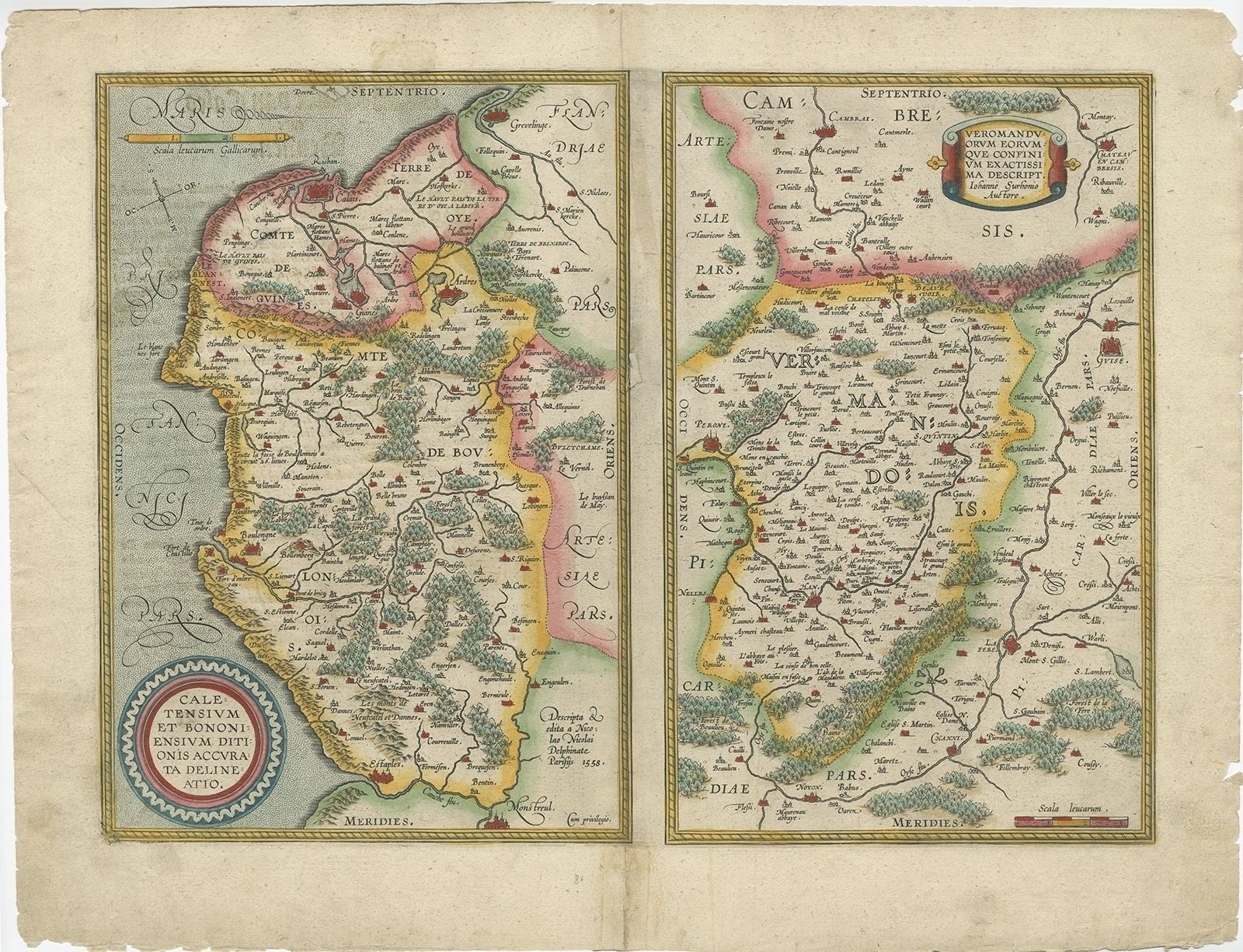 Antique Map Of The Region Of Boulogne And Péronne (C.1590)