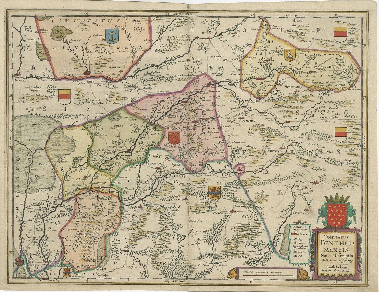 Antique Map Of The County Of Bentheim By Hondius (C.1630)