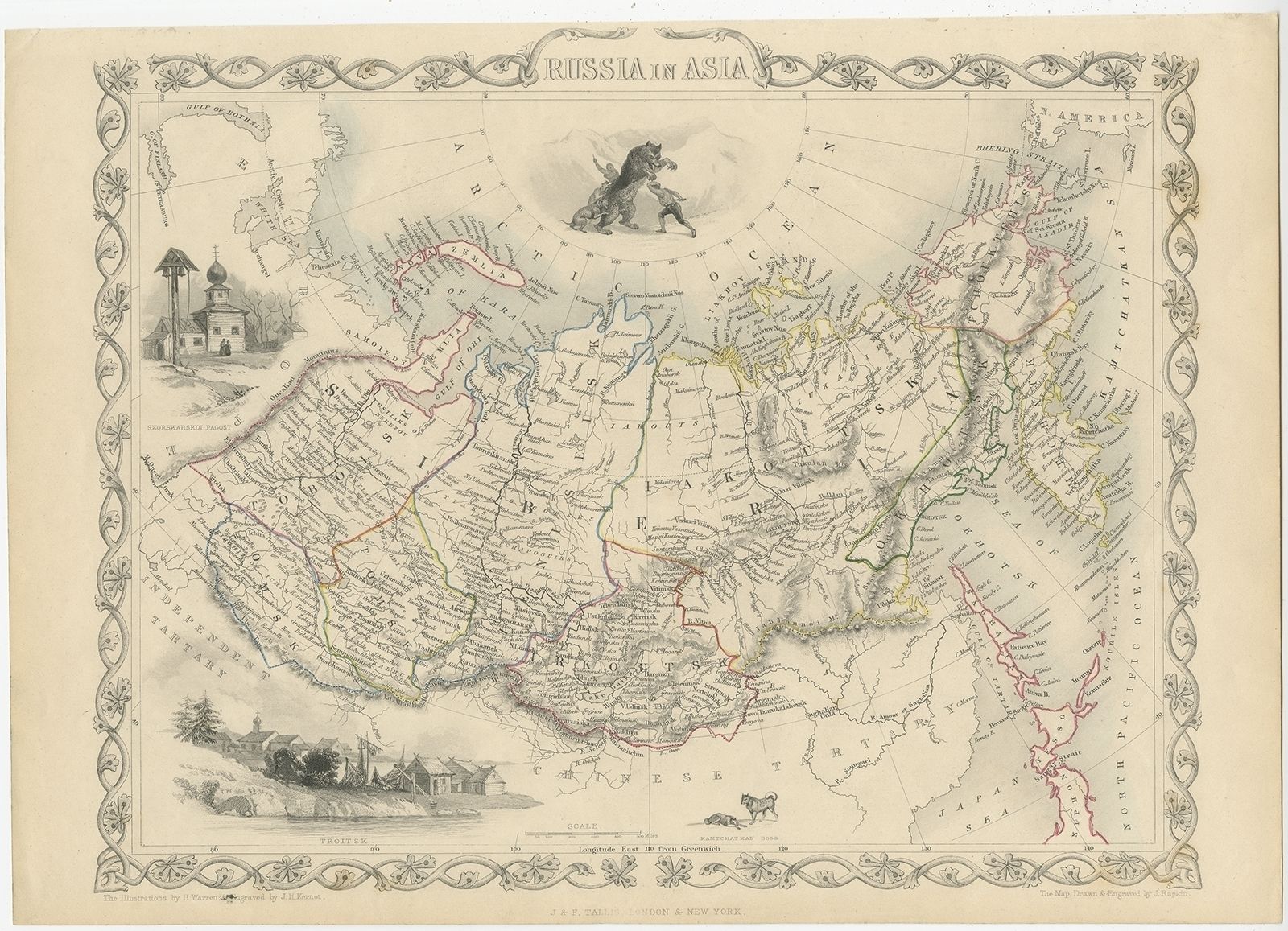 Antique Map Of Russia In Asia By Tallis (C.1851)