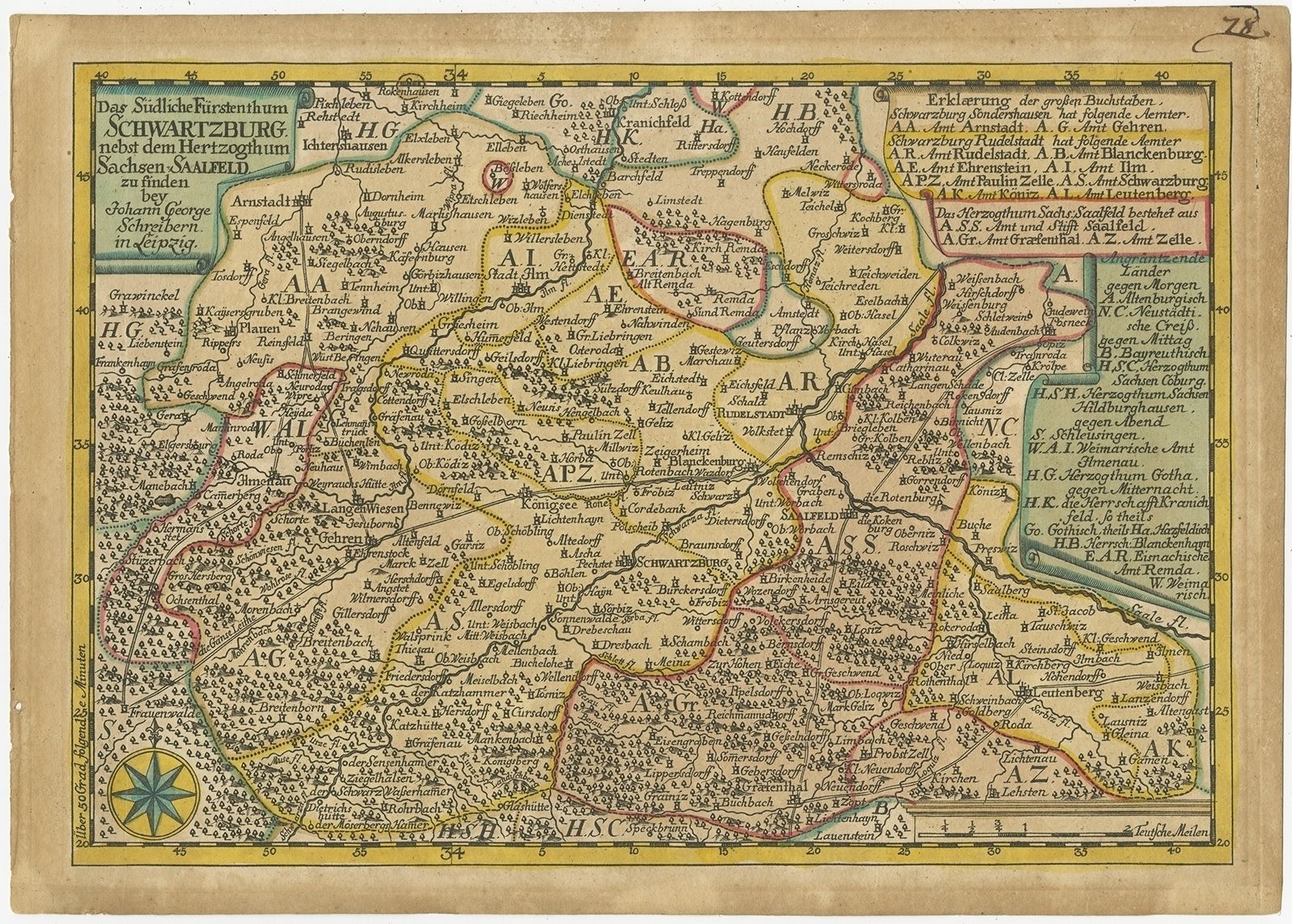Antique Map Of The Region Of Schwarzburg By Schreiber (1749)