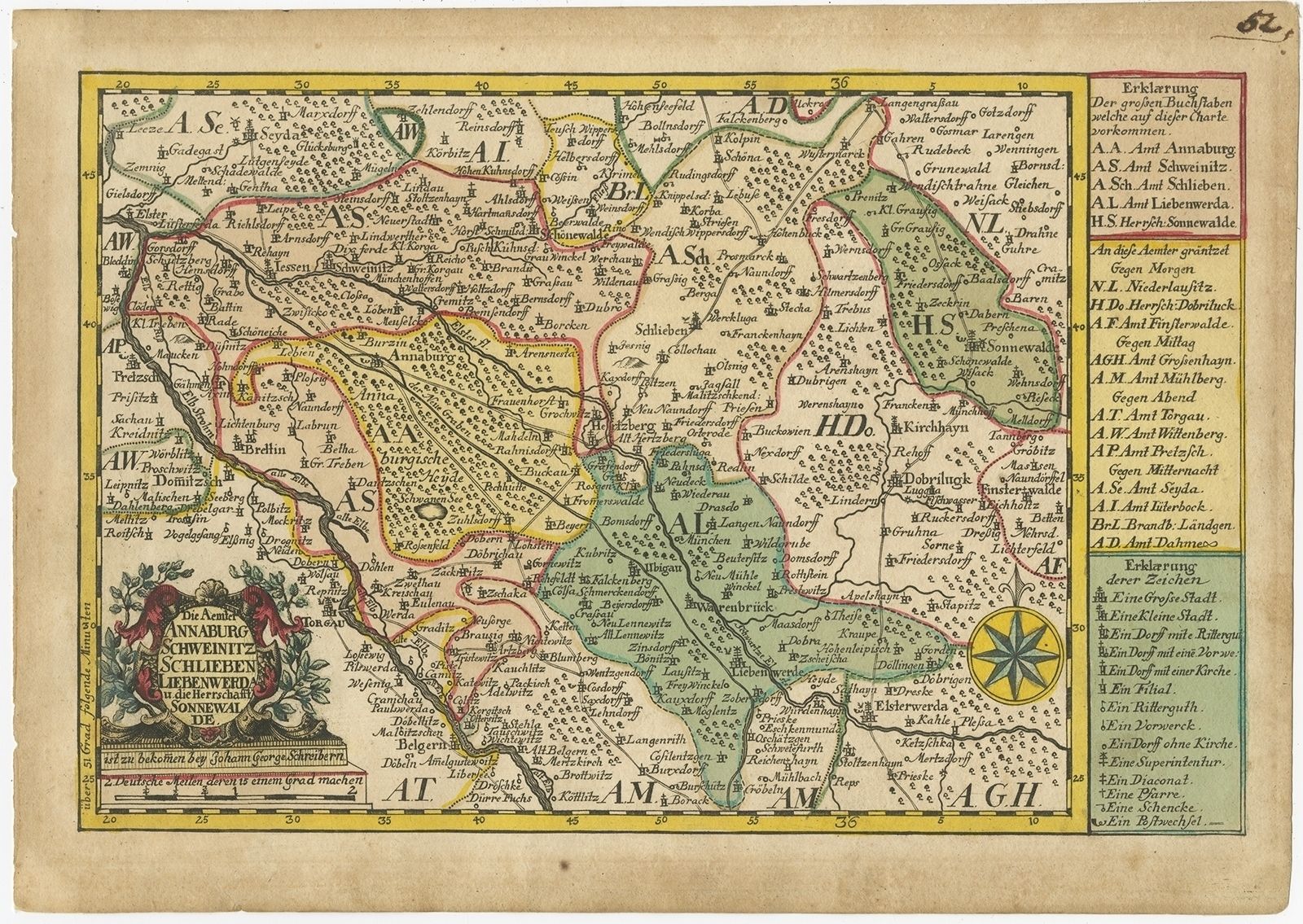Antique Map Of The Region Of Annaburg By Schreiber (1749)