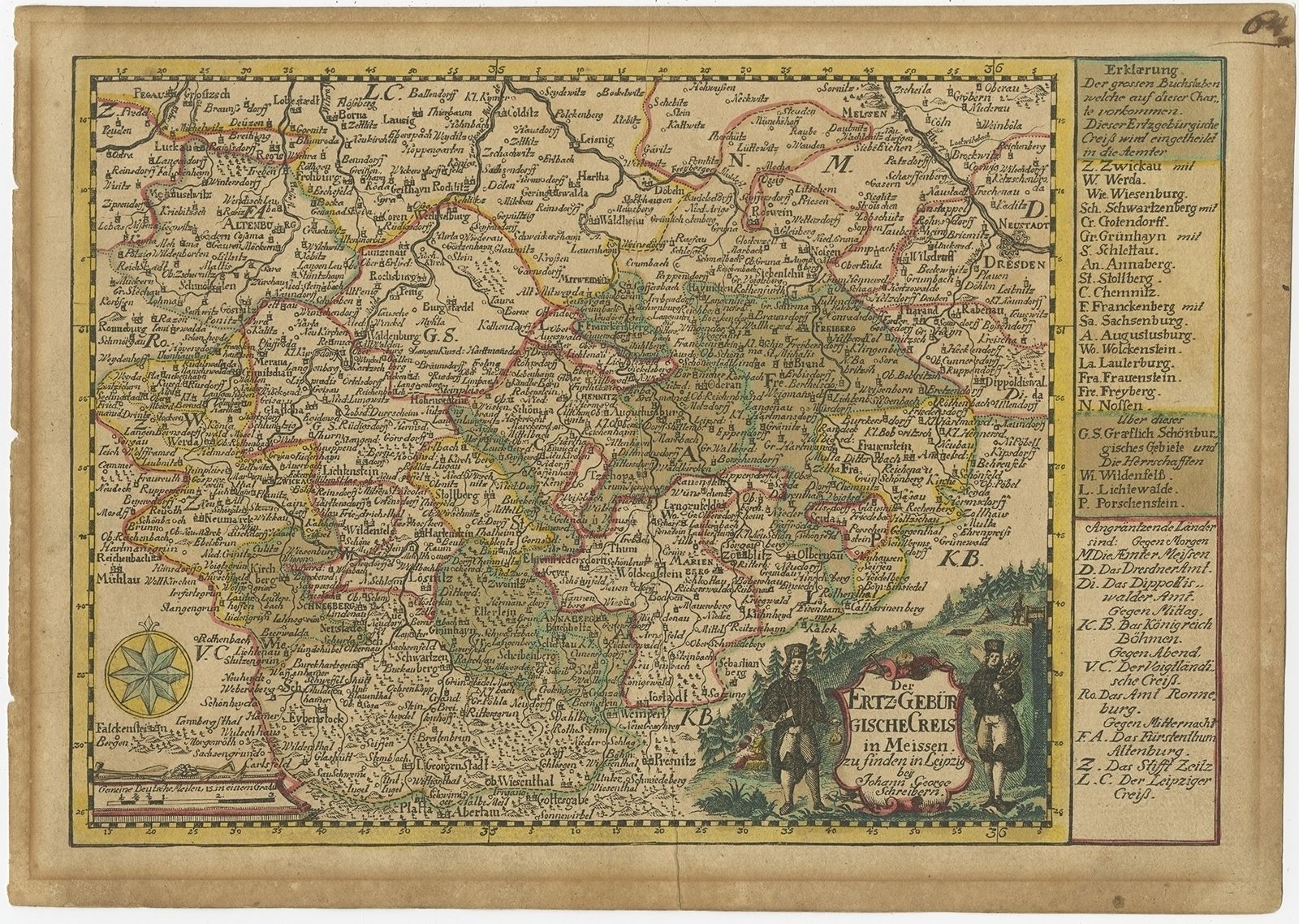 Antique Map Of The Region Of Meissen By Schreiber (1749)
