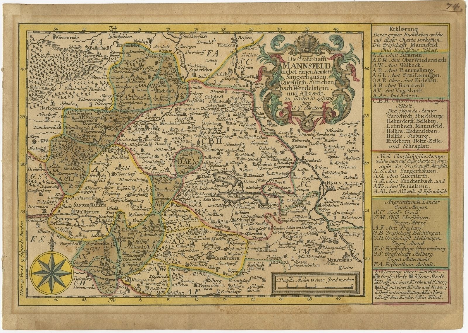 Antique Map Of The Region Of Mansfeld By Schreiber (1749)
