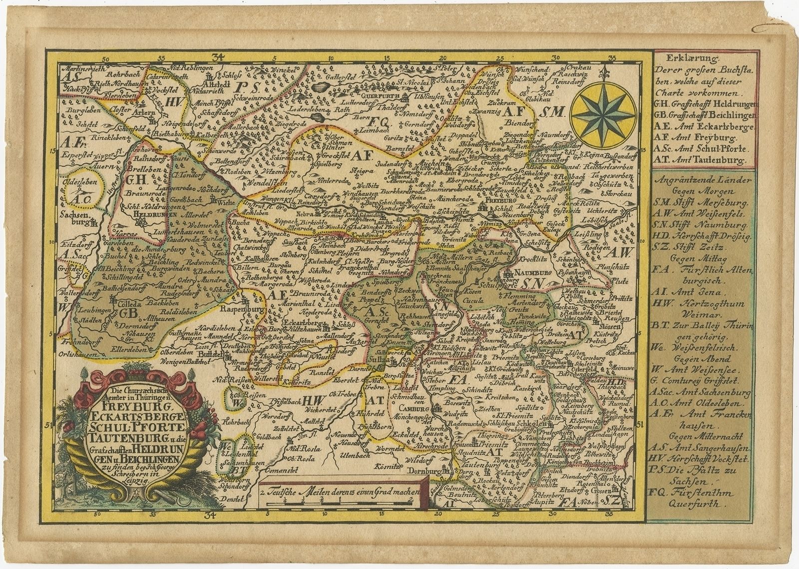 Antique Map Of The Region Of Freyburg By Schreiber (1749)