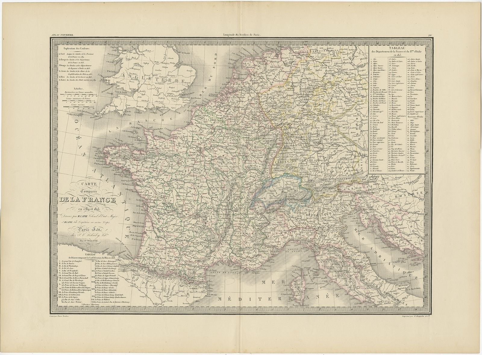 Antique Map Of France By Lapie (1842)