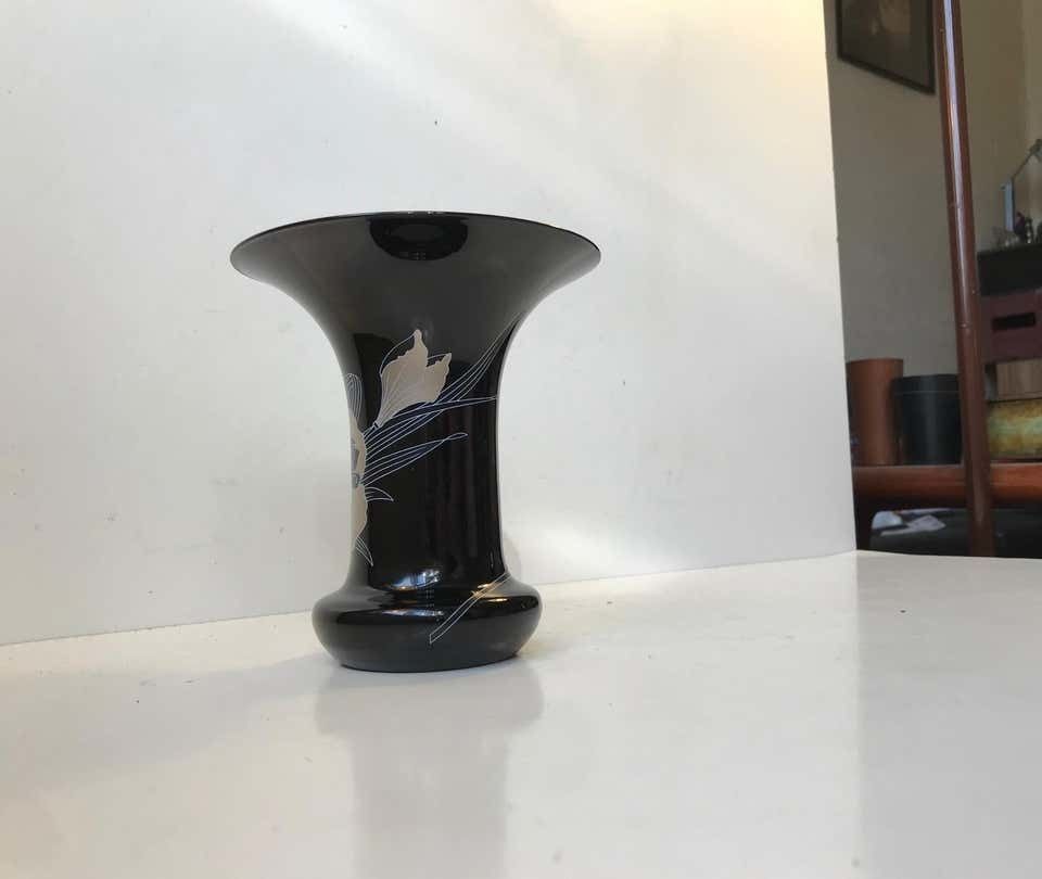 Black Glass Trumpet Vase By Hutschenreuther, Leonard, Germany, 1980s photo Home Decor