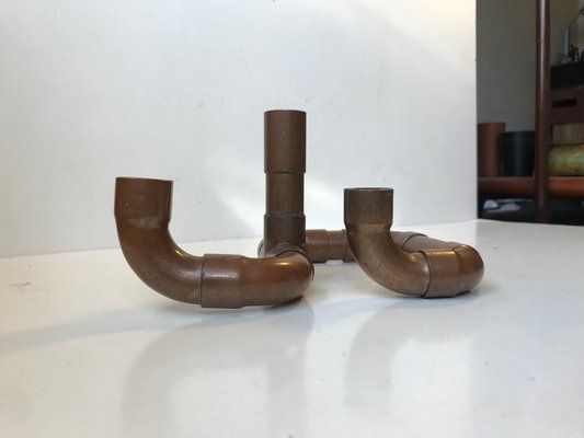 Vintage Industrial Scandinavian Copper Pipe Candleholder, 1970s photo 286.0