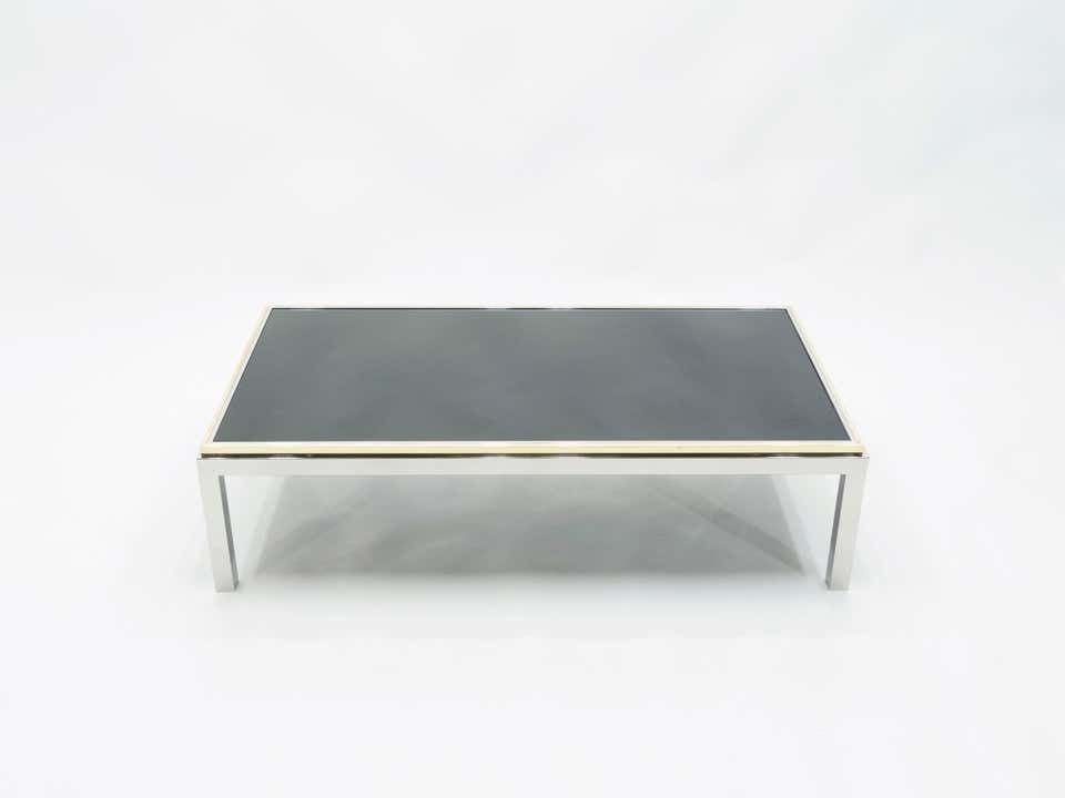 Grande table basse Willy Rizzo modèle Flaminia en laiton et chrome, années 1970