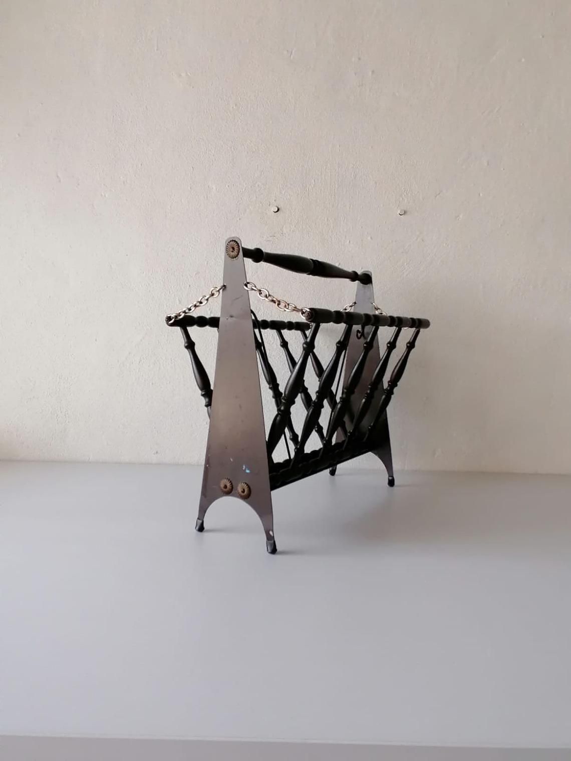 Italian Wood & Metal Body Folding Magazine Stand