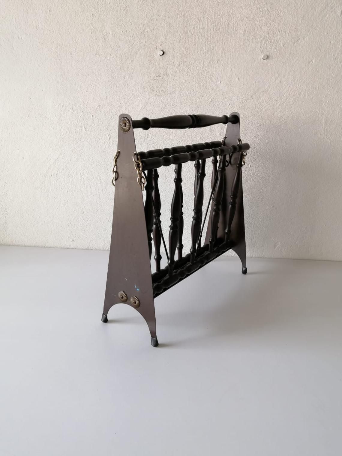 Italian Wood & Metal Body Folding Magazine Stand photo Home Decor