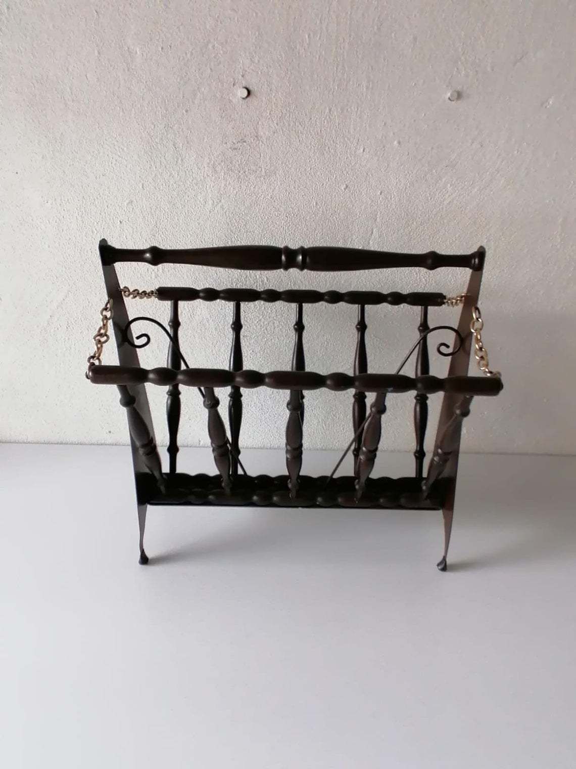 Italian Wood & Metal Body Folding Magazine Stand photo vinterior