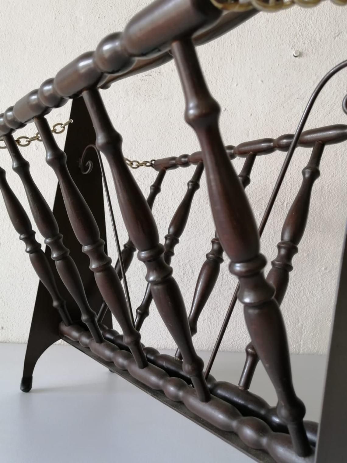 Italian Wood & Metal Body Folding Magazine Stand photo vintage