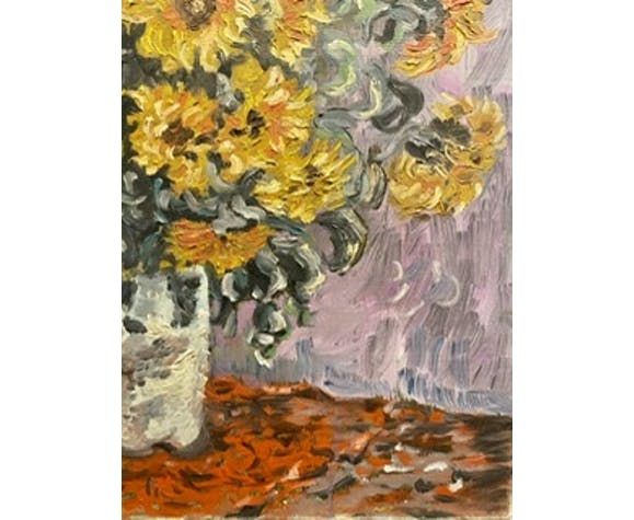 Still Life Painting With Sunflowers Oil On Canvas 60s / 70s photo Art