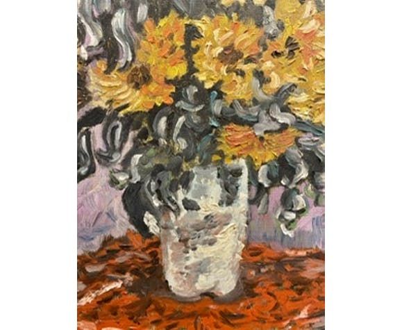 Still Life Painting With Sunflowers Oil On Canvas 60s / 70s photo 249.0