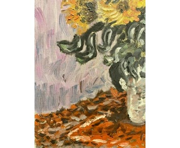 Still Life Painting With Sunflowers Oil On Canvas 60s / 70s photo vinterior