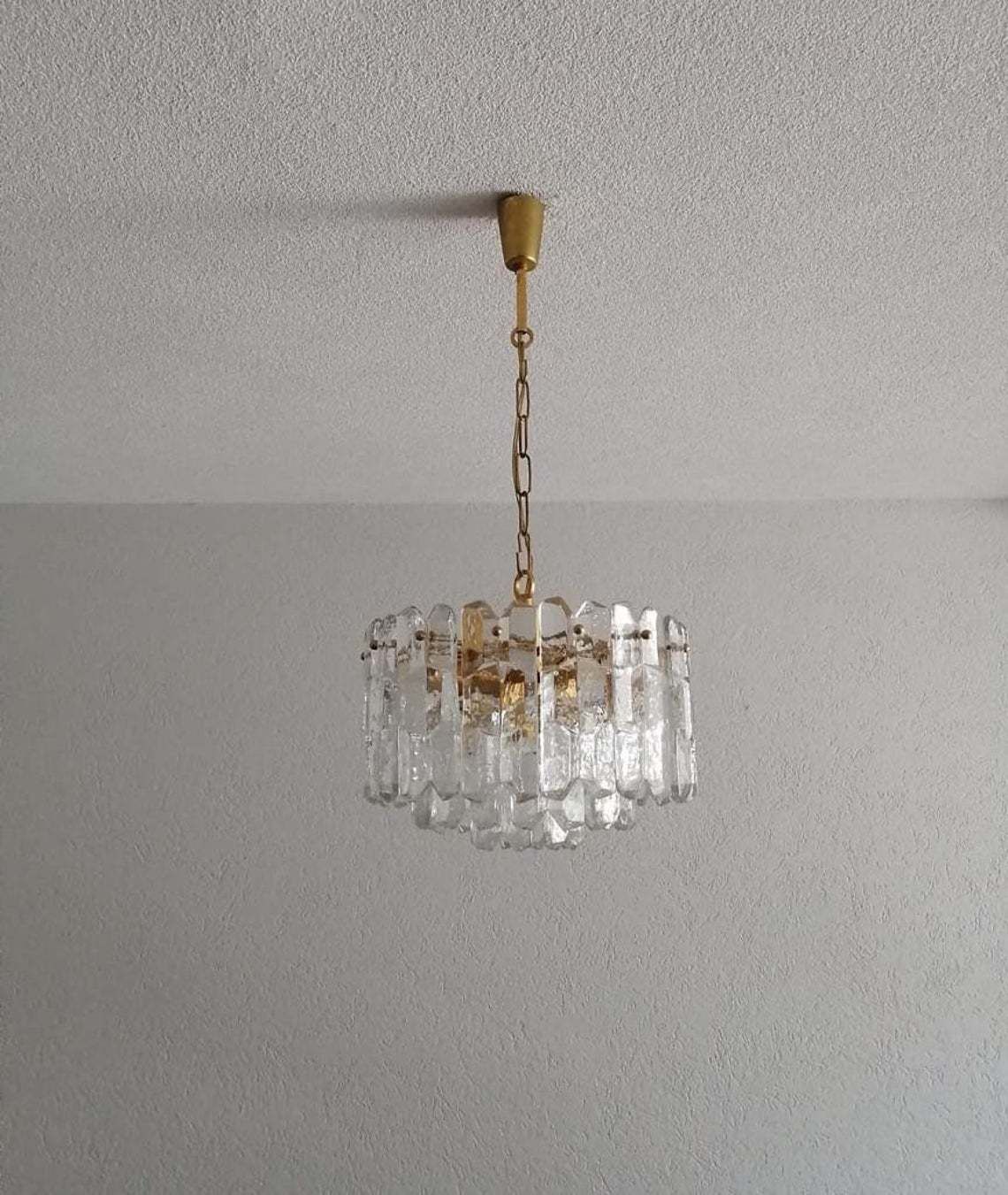 J. T. Kalmar   Franken Kg Ice Glass & Brass Chandelier   1970s Austria photo furniture