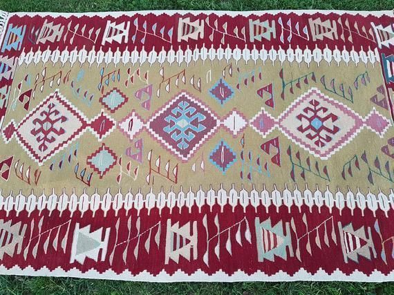 1970s Vintage Turkish Kilim Rug 3′10″ × 5′11″ photo Textiles