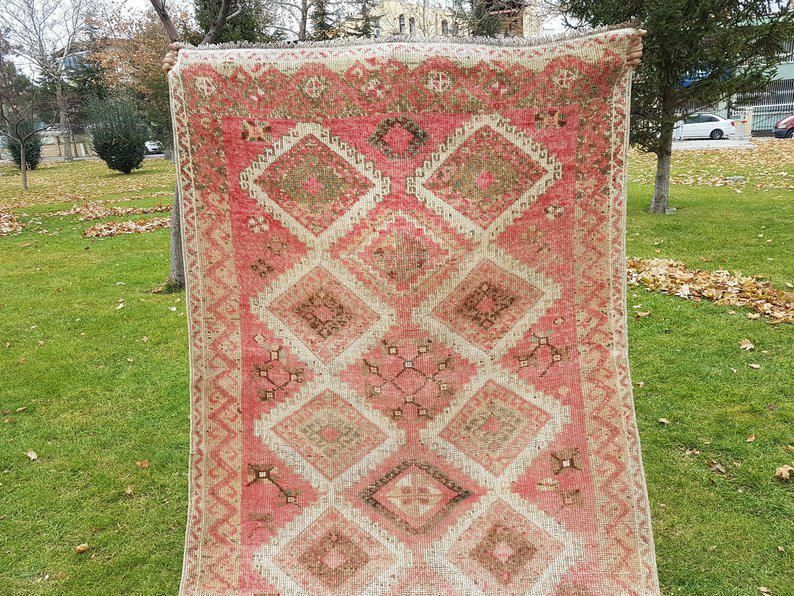 1970s Kitchen Rug, Area Rug Large Handwoven Wool Oushak Carpet Runner, Bohemian Decor Pastel Color Oriental Turkish Rug   4′11″ × 10′10″ photo Textiles