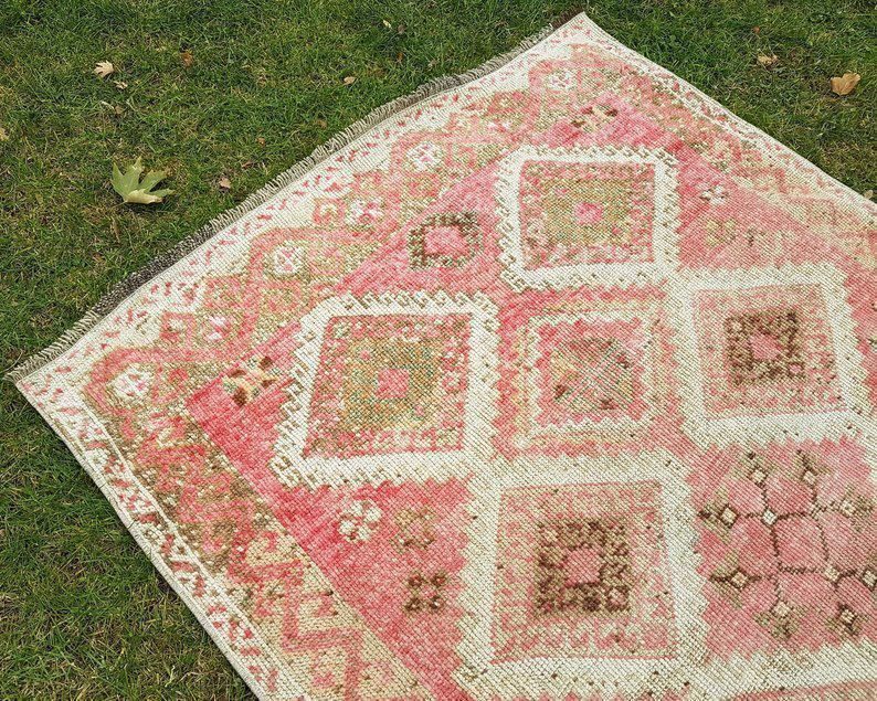 1970s Kitchen Rug, Area Rug Large Handwoven Wool Oushak Carpet Runner, Bohemian Decor Pastel Color Oriental Turkish Rug   4′11″ × 10′10″ photo vintage