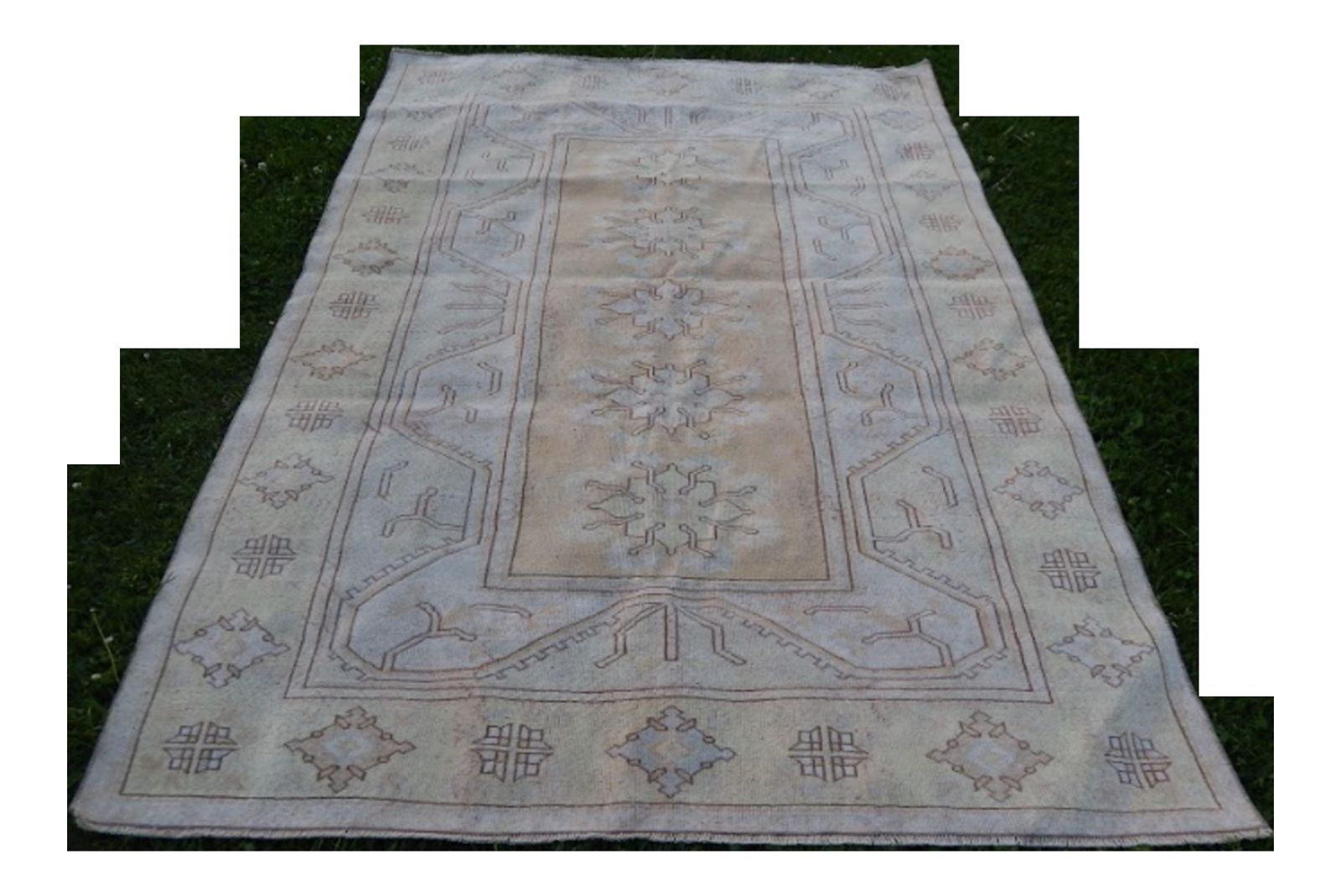 Vintage Hand Knotted Turkish Oushak Rug | Area Rug With Yellow Rich Border photo for sale