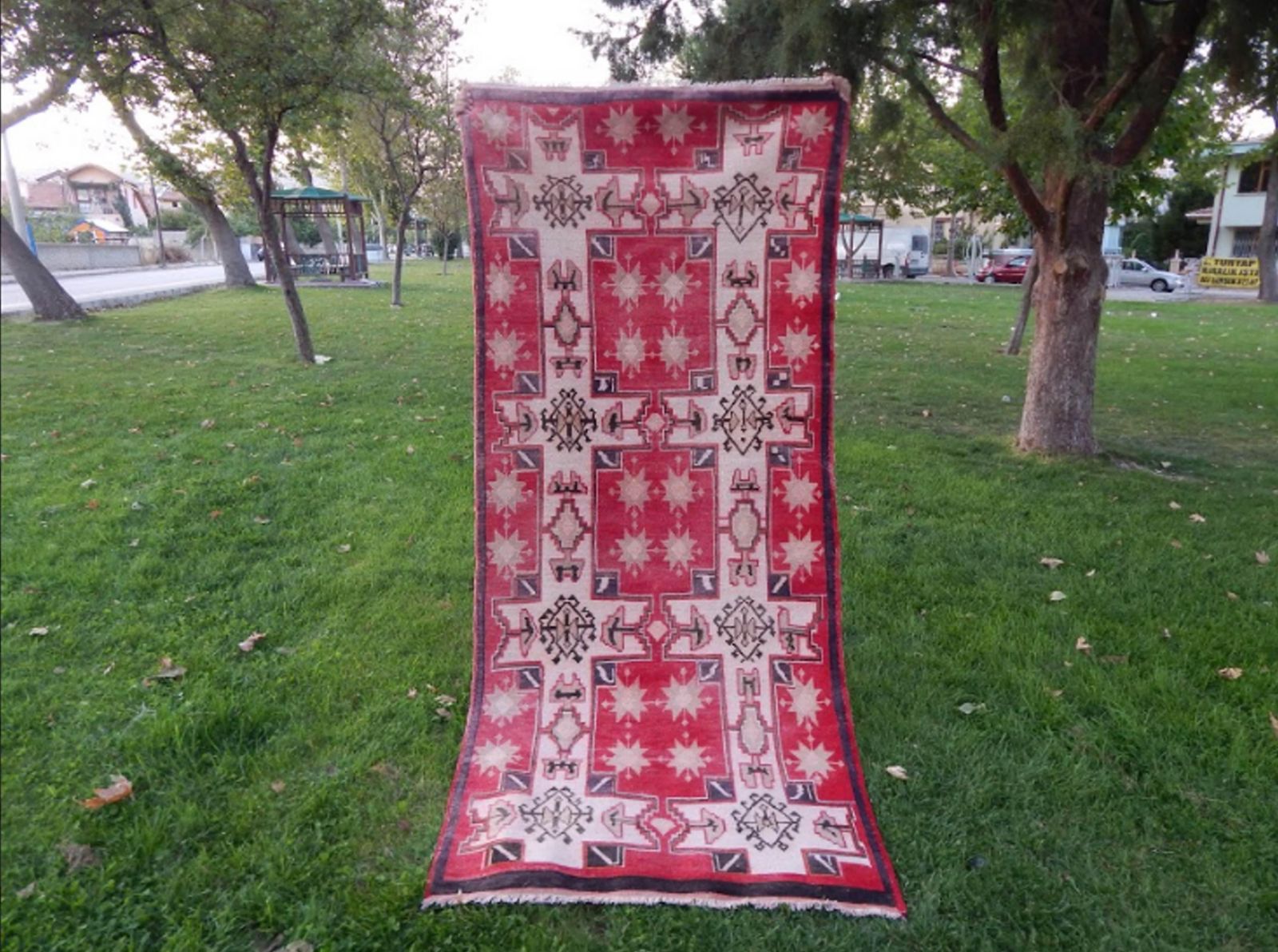 photo vinterior Vintage 1950s Turkish Anatolian Geometric Pastel Wool Wide Runner Oushak Rug 3′9″ × 8′2″