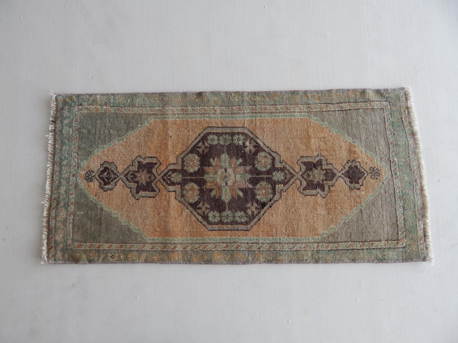 Distressed Low Pile Turkish Yastik Petite Rug Hand Knotted Faded Mat 19'' X 41' photo Textiles
