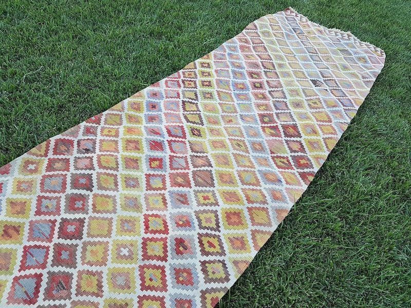 1970s Handmade Wool Multi Color Staircase Turkish Kilim Rug Runner 3′3″ × 16′3″ photo 779.0