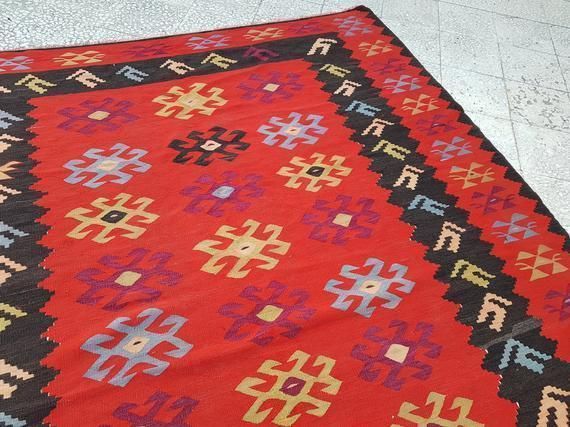 1970s Vintage Turkish Kilim Rug 7′3″ × 9′4″ photo vintage