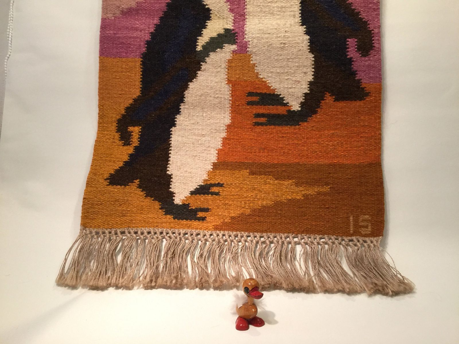photo for sale Signed Swedish Flat Weave Rug / Wall Hanging By Textile Artist Ingegerd Silow
