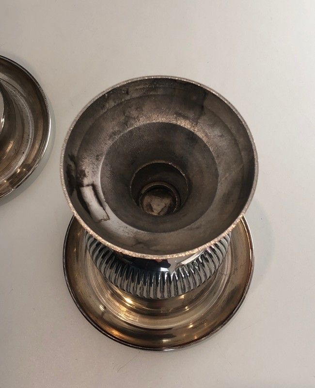 Pair Of Small Medicis Style Silvered Metal Champagne Bucket. French. Circa 1940 photo vintage