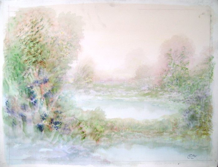 Ribes Guy   Large Format Original Watercolor And Gouache   Romantic Landscape 11
