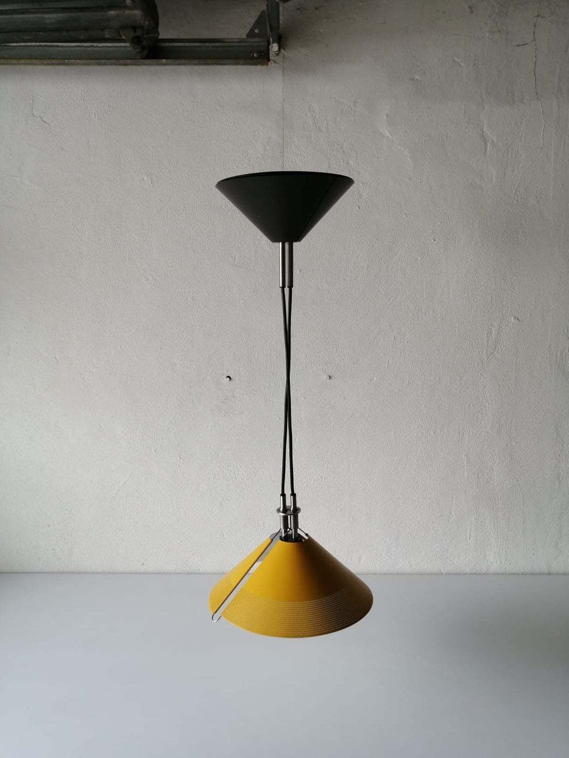 Wonderful Italian Sintheto Soffitto Yellow Metal Pendant Lamp By F. A. Porsche For Luci, 1980s Italy photo 2881.76