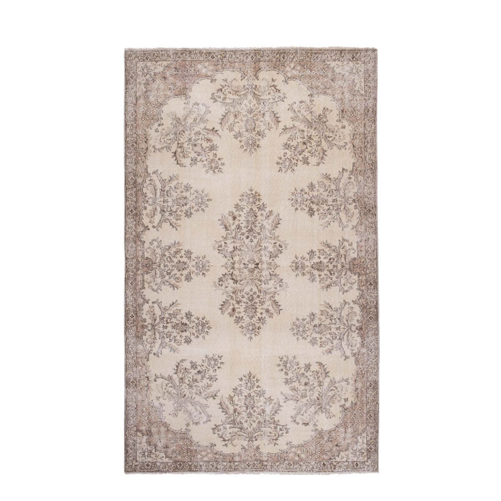 Handgemaakt Medallion Bloemen Vloerkleed Oushak Beige Woonkamer