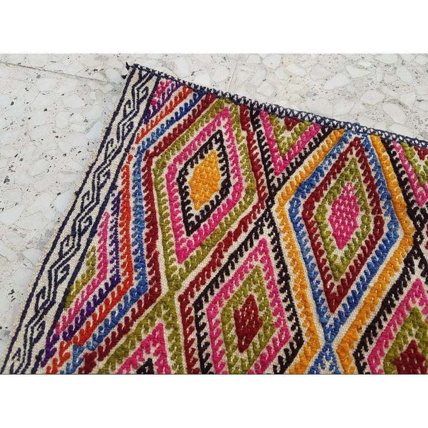 1970s Vintage Miniature Embroidered Turkish Kilim Rug photo Textiles