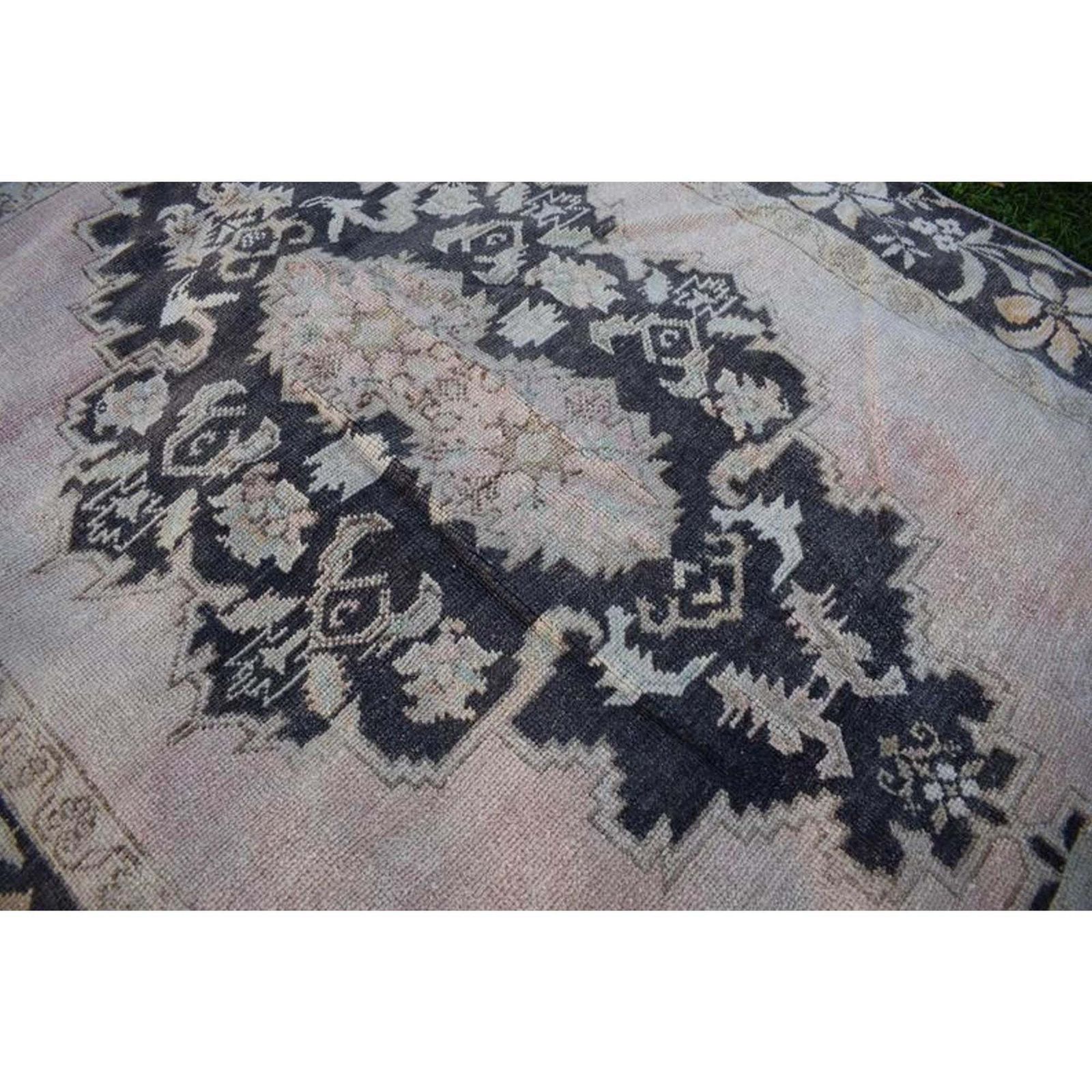 photo for sale Modern Turkish Oushak Rug With Blue Field And Big Flower Medallions On Center, Accent Rug