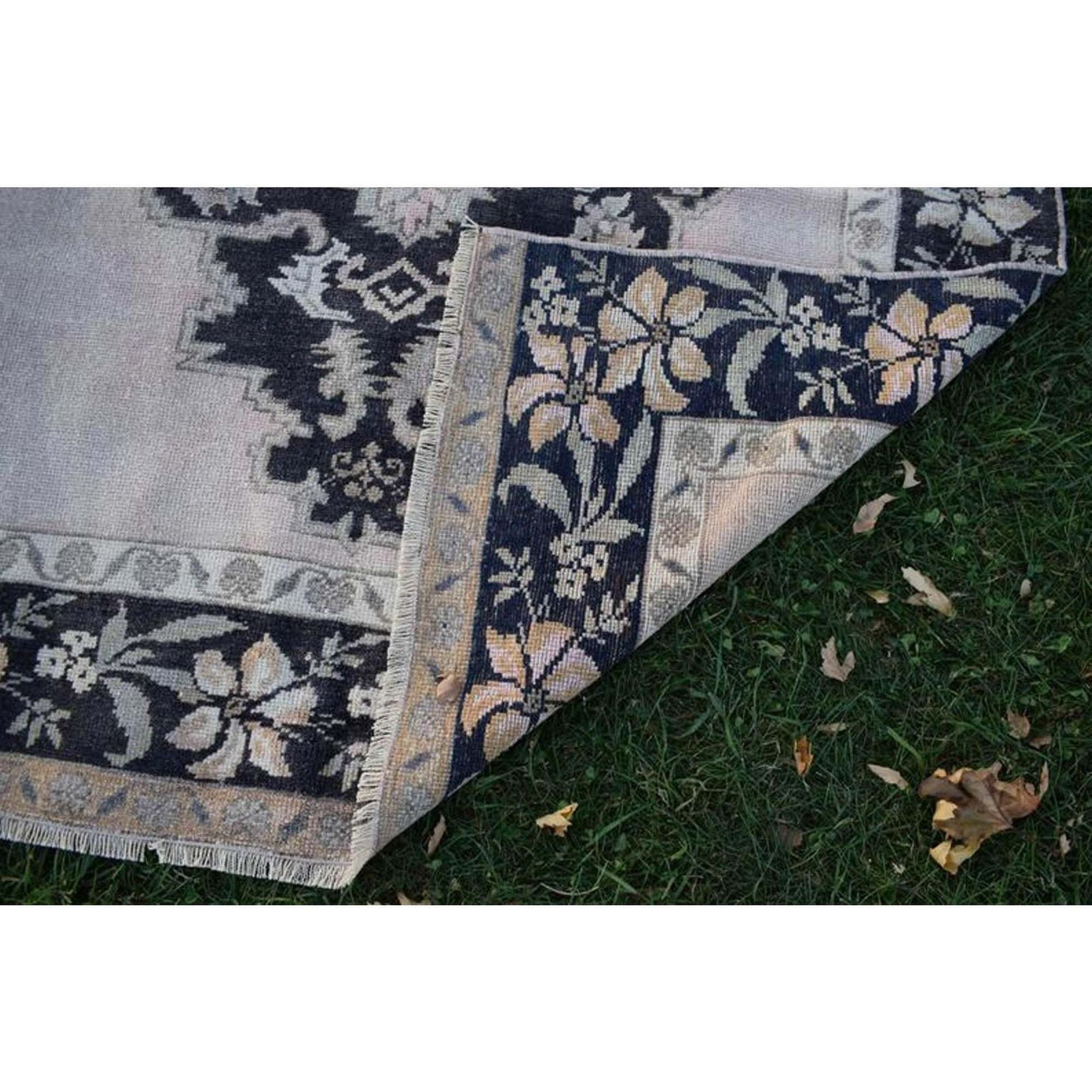 Textiles Modern Turkish Oushak Rug With Blue Field And Big Flower Medallions On Center, Accent Rug photo