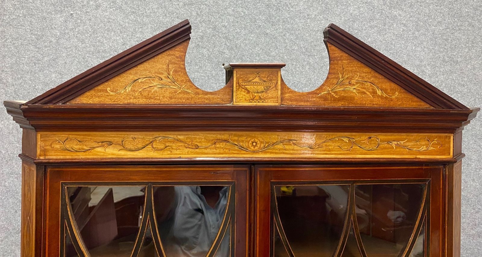 Sheraton Revival Mahogany & Satinwood Inlaid Corner Cabinet photo for sale