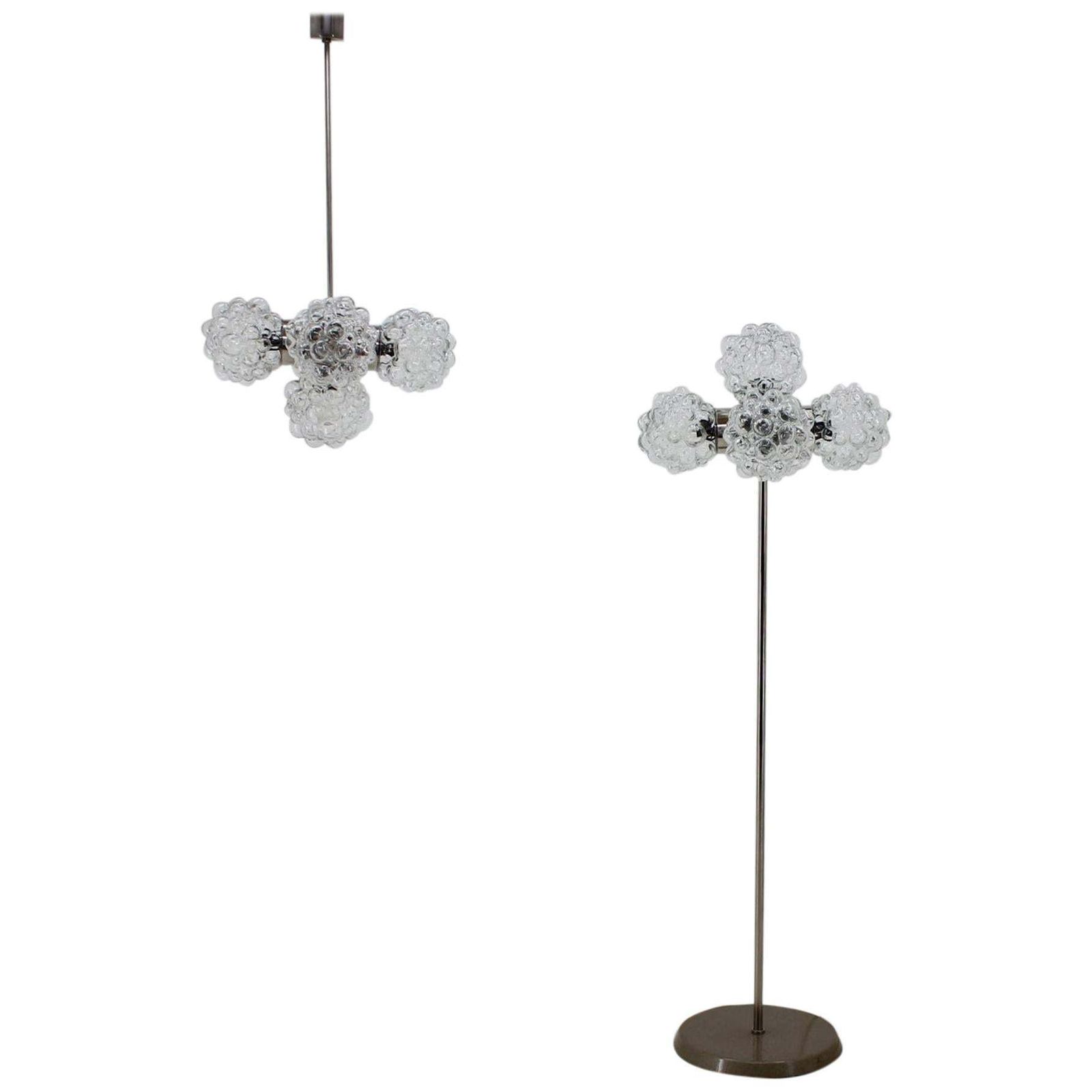 Set Of Floor Lamp And Chandelier "Raspberry", Kamenický šenov, 1970 photo furniture