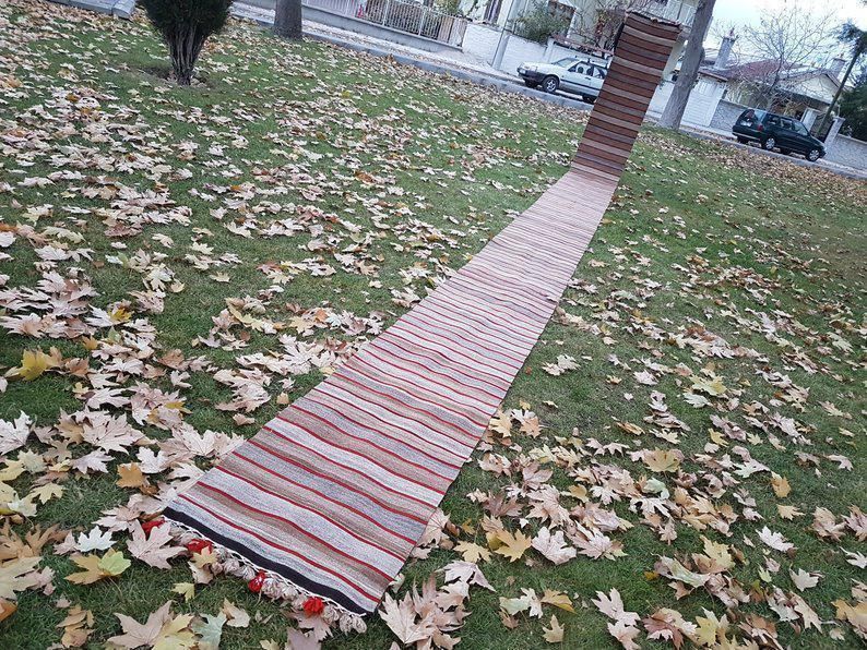 Vintage Handmade Ragrug Runner Rug Extra Long Runner Stair Tread 1′12″ × 30′6″ photo vintage